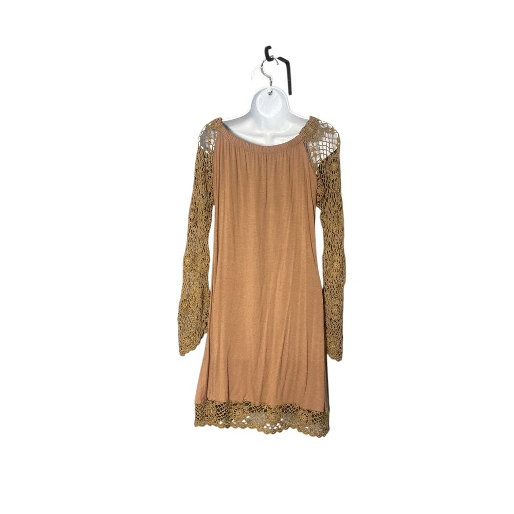 Union of Angels Brown Crochet Sleeve Dress M‎ Casual Boho Coastal Cowgirl